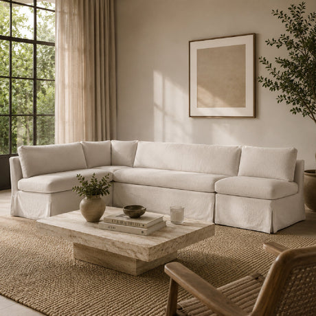 Beige L-Shaped Dining Banquette Slipcover M | Novi Living Fable