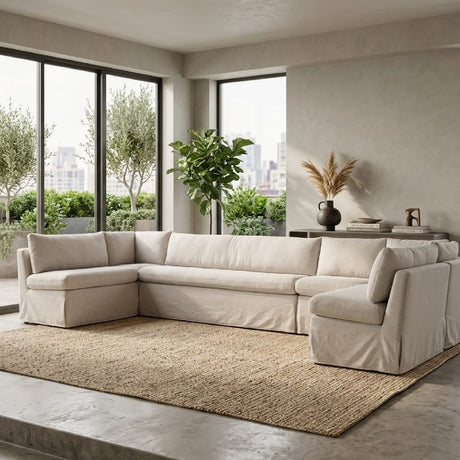 Beige U-Shaped Dining Banquette Slipcover M | Novi Living Fable