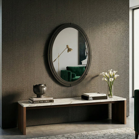 Modern European furniture - Aged Black Oval Mirror - www.oroa.com