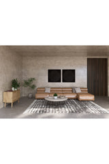 Modern European furniture - Ribbed Tan Leather Sectional Sofa - www.oroa.com