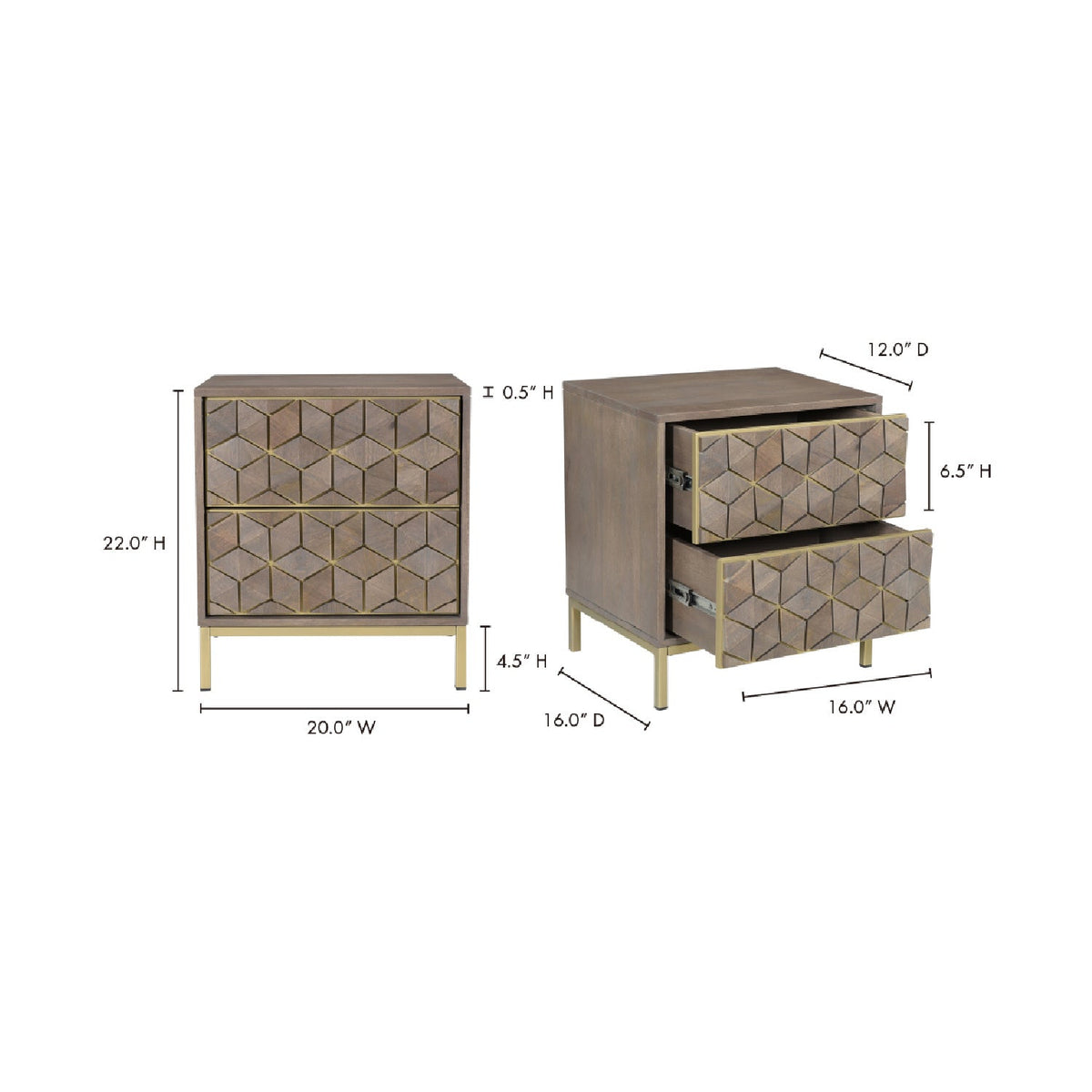 Modern European furniture - Gray Patterned 2-Drawer Nightstand - www.oroa.com