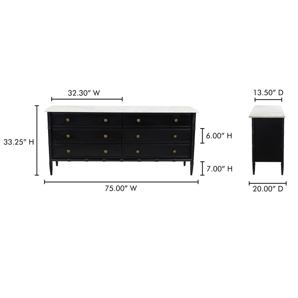 Modern European furniture - Black 6-Drawer Chest - www.oroa.com