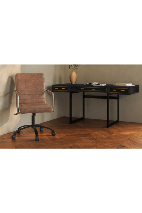 Modern European furniture - Black Vegan Leather 3-Drawer Desk - www.oroa.com