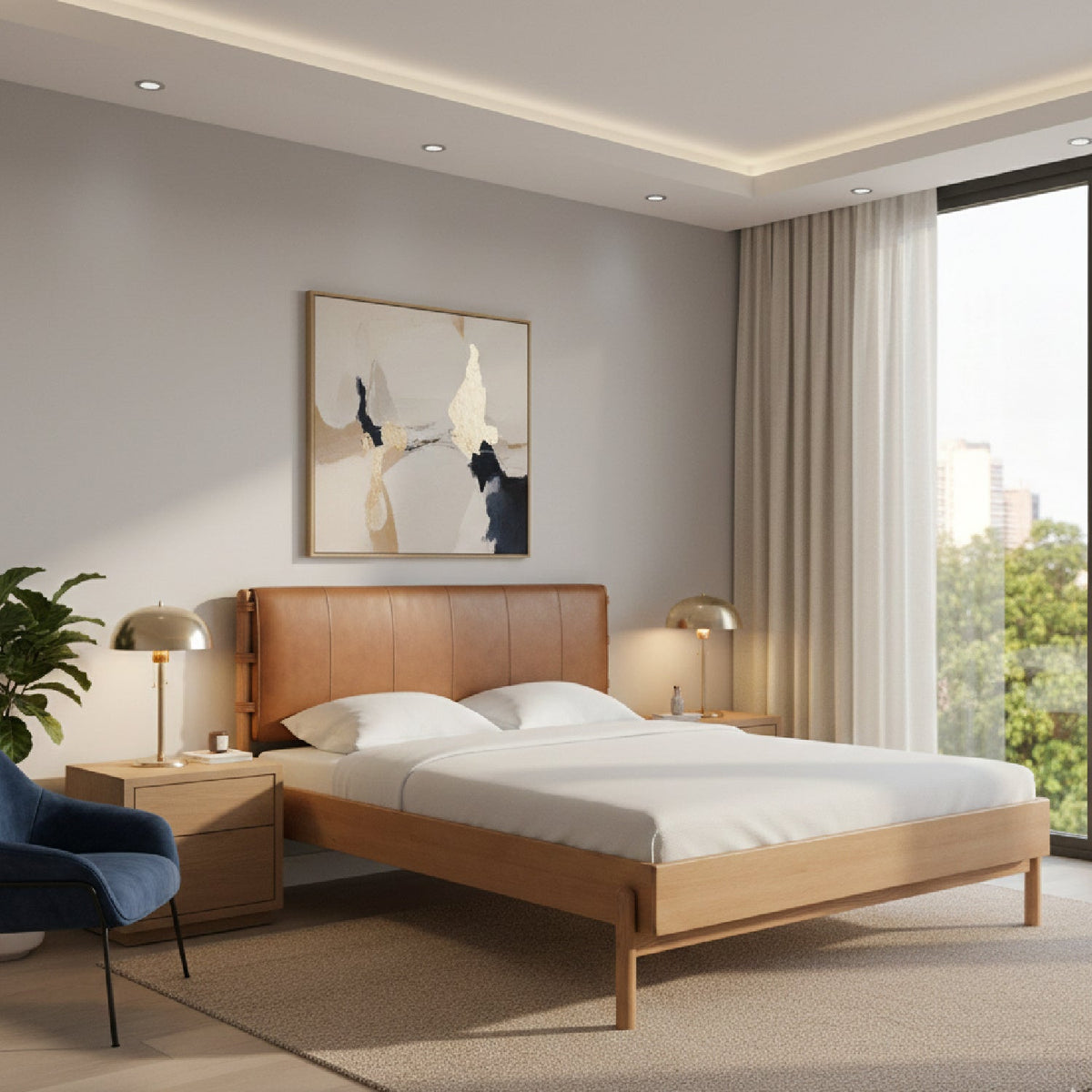 Modern European furniture - Brown Leather Bed - www.oroa.com