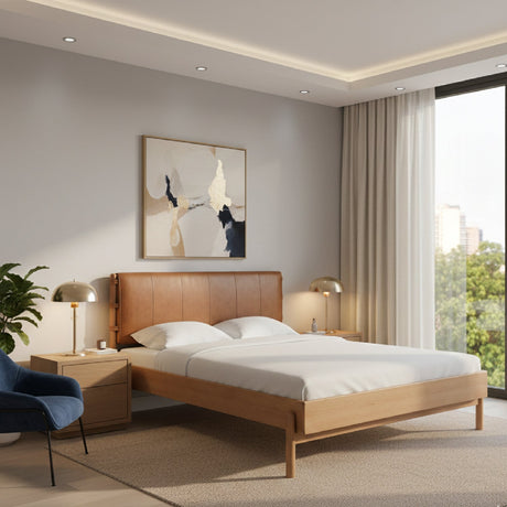 Modern European furniture - Brown Leather Bed - www.oroa.com