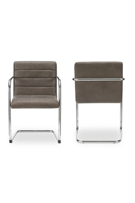 Modern European furniture - Cantilevered Brown Leather Dining Chairs (2) - www.oroa.com