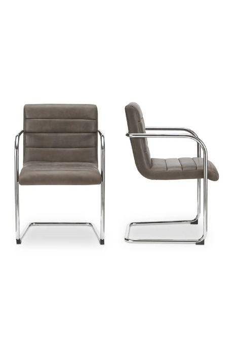 Modern European furniture - Cantilevered Brown Leather Dining Chairs (2) - www.oroa.com