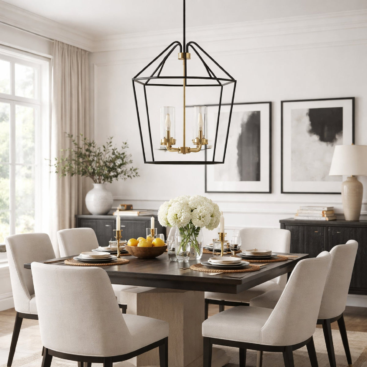 Modern European furniture - Geometrical Black Framed 4-Light Chandelier - www.oroa.com