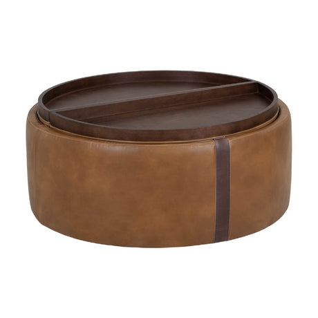 Round Leather Wheeled Storage Ottoman by Splendido Borelli, alternate view 9