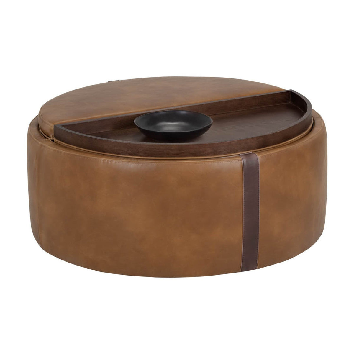 Round Leather Wheeled Storage Ottoman by Splendido Borelli, alternate view 11