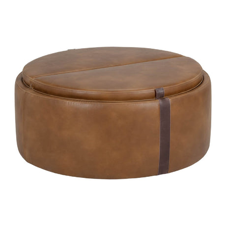 Round Leather Wheeled Storage Ottoman by Splendido Borelli, alternate view 12