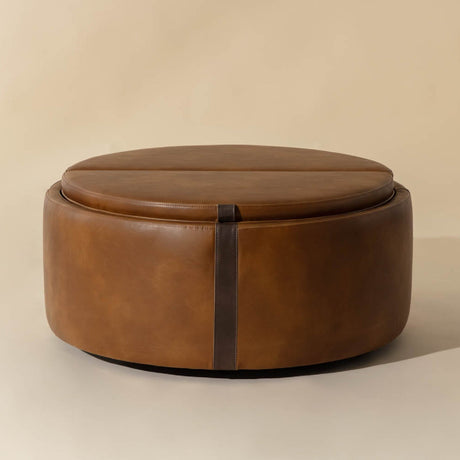Round Leather Wheeled Storage Ottoman by Splendido Borelli, alternate view 16