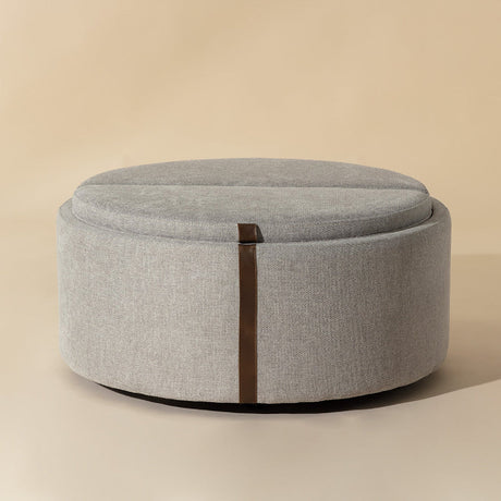 Round Leather Wheeled Storage Ottoman by Splendido Borelli, alternate view 3