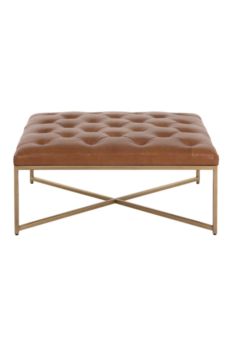 Brown Leather Button-Tufted Ottoman by Splendido Endall, alternate view 3