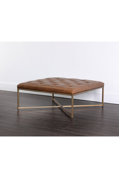 Brown Leather Button-Tufted Ottoman by Splendido Endall, alternate view 7