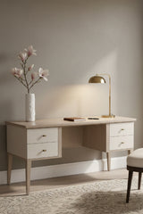 Cream Shagreen 4-Drawer Desk by Splendido Pattinson, alternate view 2