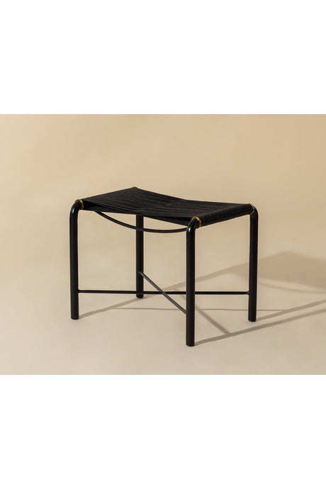Black Leather Cord Stool by Splendido Riz Accent Stool, alternate view 8