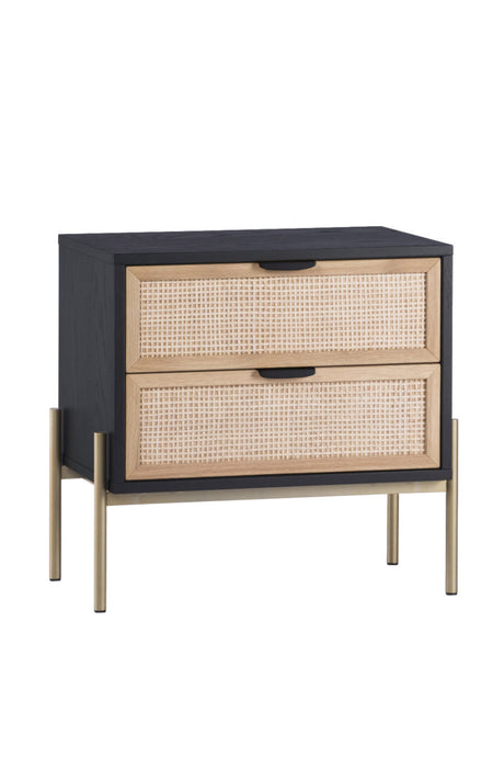 Black Oak Nightstand with Rattan Drawers by Splendido Avida, alternate view 3