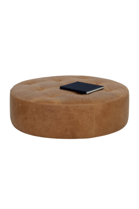 Brown Leather Round Ottoman by Splendido Nilda, alternate view 3