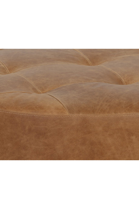 Brown Leather Round Ottoman by Splendido Nilda, alternate view 6