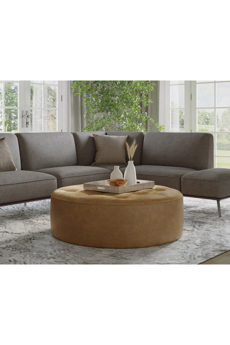 Brown Leather Round Ottoman by Splendido Nilda, alternate view 7