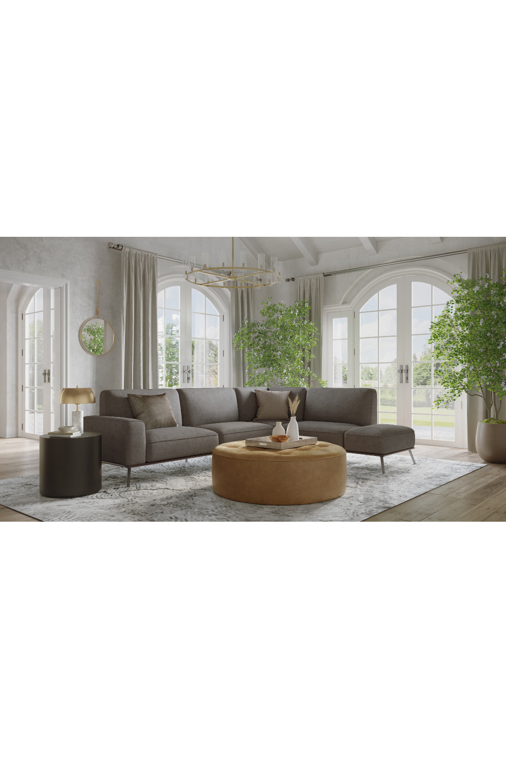 Brown Leather Round Ottoman by Splendido Nilda, alternate view 8
