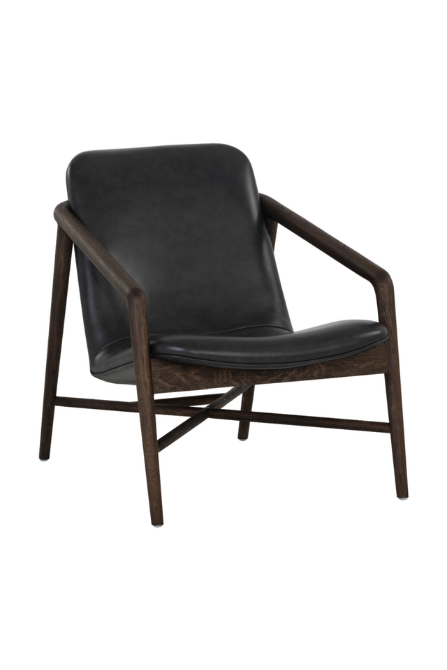 Black Leather Oak Lounge Chair by Splendido Cinelli Accent Chair
