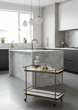 White Marble Look Bar Cart by Splendido Contardi Trolley, alternate view 2
