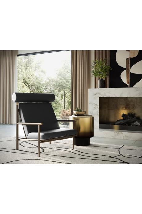 Oak Framed Leather Lounge Chair by Splendido Biko Accent Chair, alternate view 11