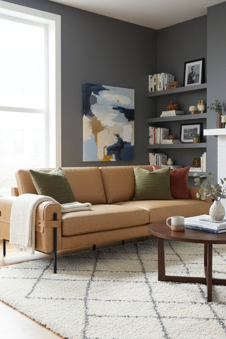 Brown Leather Strapped Sofa by Splendido Camus, alternate view 2