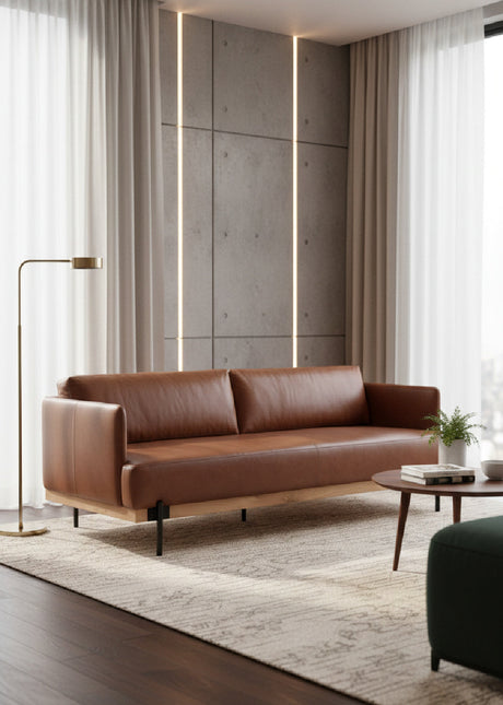Oak Wood Frame Leather Sofa by Splendido Saul, alternate view 2