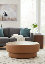 Round Leather Inspired Ottoman by Splendido Arlo Pouf, alternate view 2