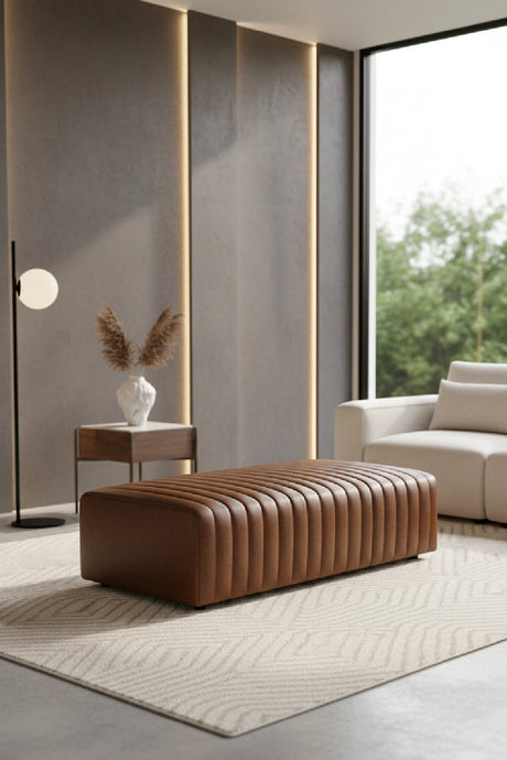 Italian Textured Leather Ottoman by Splendido Lewin, alternate view 8
