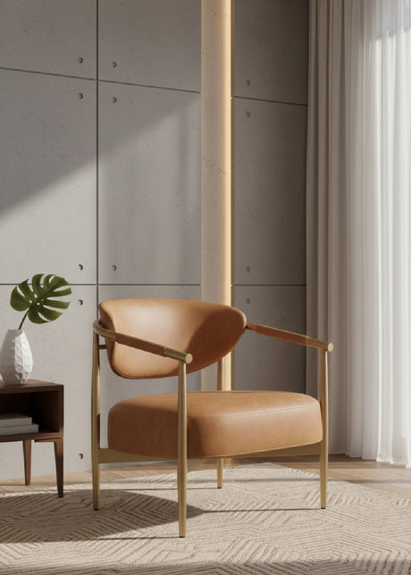 Gold-Framed Leather Lounge Chair by Splendido Heloise Accent Chair, alternate view 2