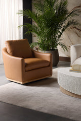 Brown Leather Swivel Lounge Chair - Ash Wood Base by Splendido Corbin Accent Chair, alternate view 2