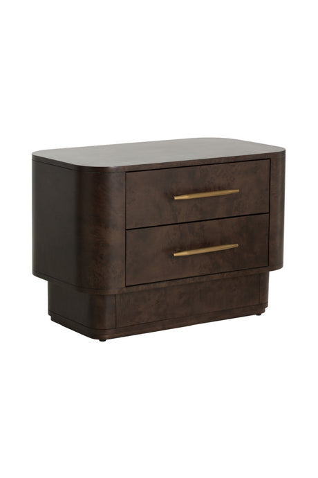Brown Burl Veneer 2-Drawer Nightstand by Splendido Ezekiel, alternate view 3