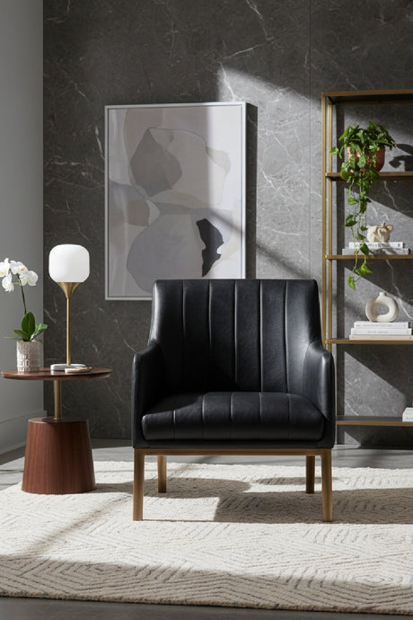 Black Leather Channeled Lounge Chair by Splendido Wolfe Accent Chair, alternate view 2