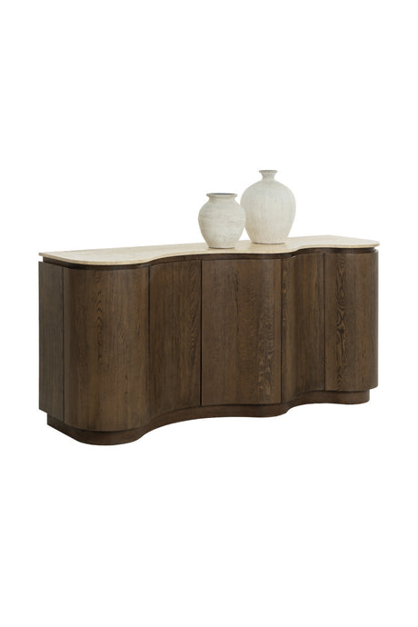 Solid Oak Sideboard with Travertine Top by Splendido Fable, alternate view 4