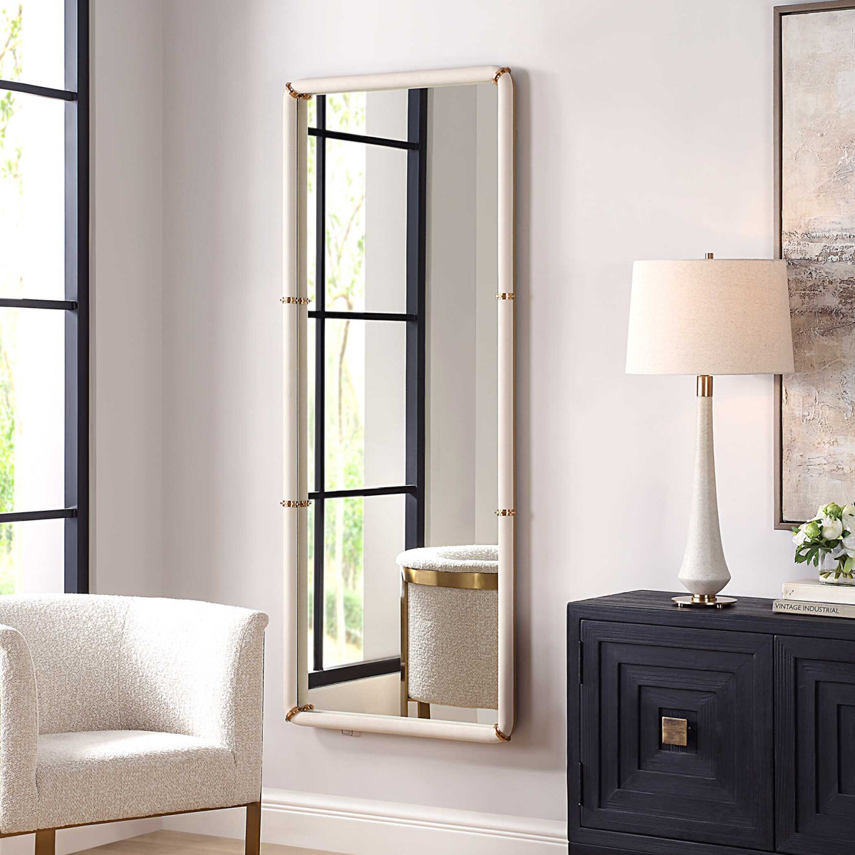 Modern European furniture - White Shagreen Leather Mirror - www.oroa.com