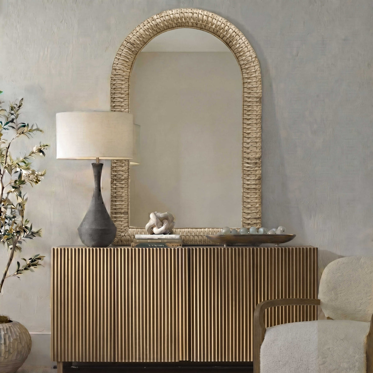 Modern European furniture - Arched Seagrass Mirror - www.oroa.com