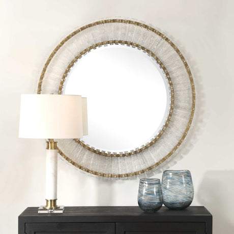 Modern European furniture - Textured Glass Round Mirror - www.oroa.com
