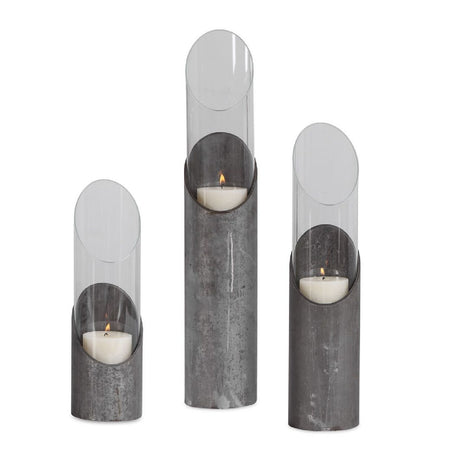 Iron & Glass Cylindrical Candleholders (3) | Uttermost Karter - www.oroa.com