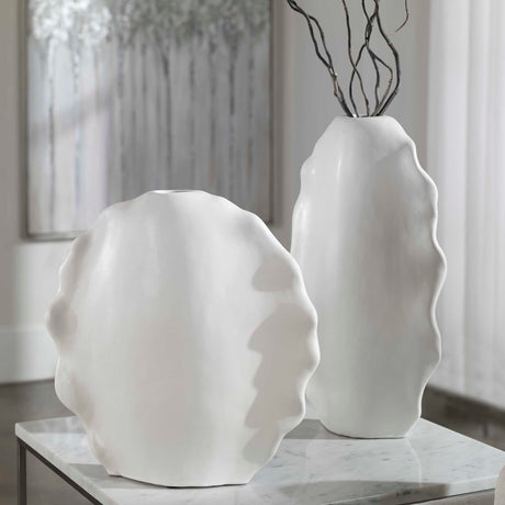 Modern European furniture - White Ceramic Indoor/Outdoor Vases (2) - www.oroa.com