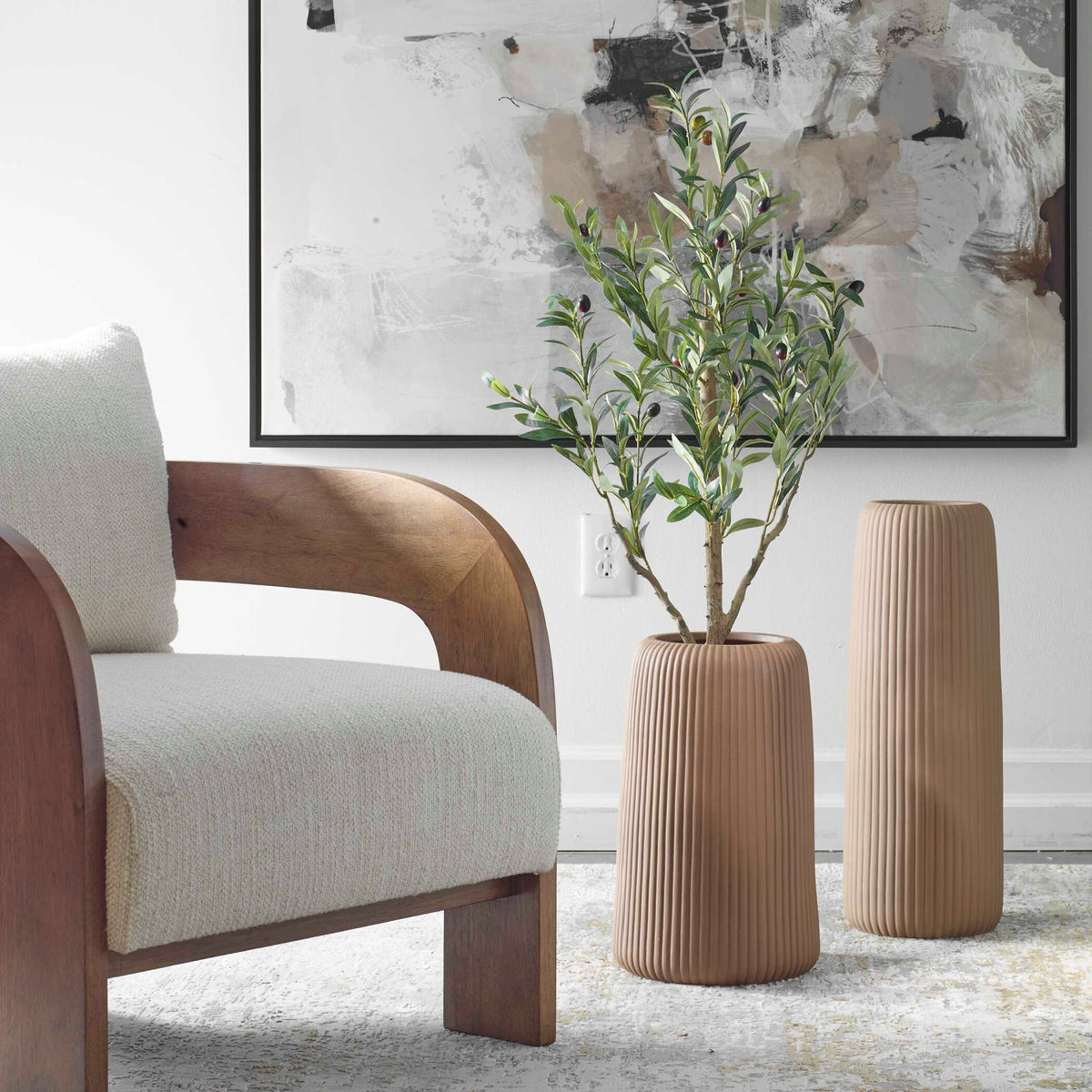 Modern European furniture - Brown Ribbed Indoor/Outdoor Vases (2) - www.oroa.com