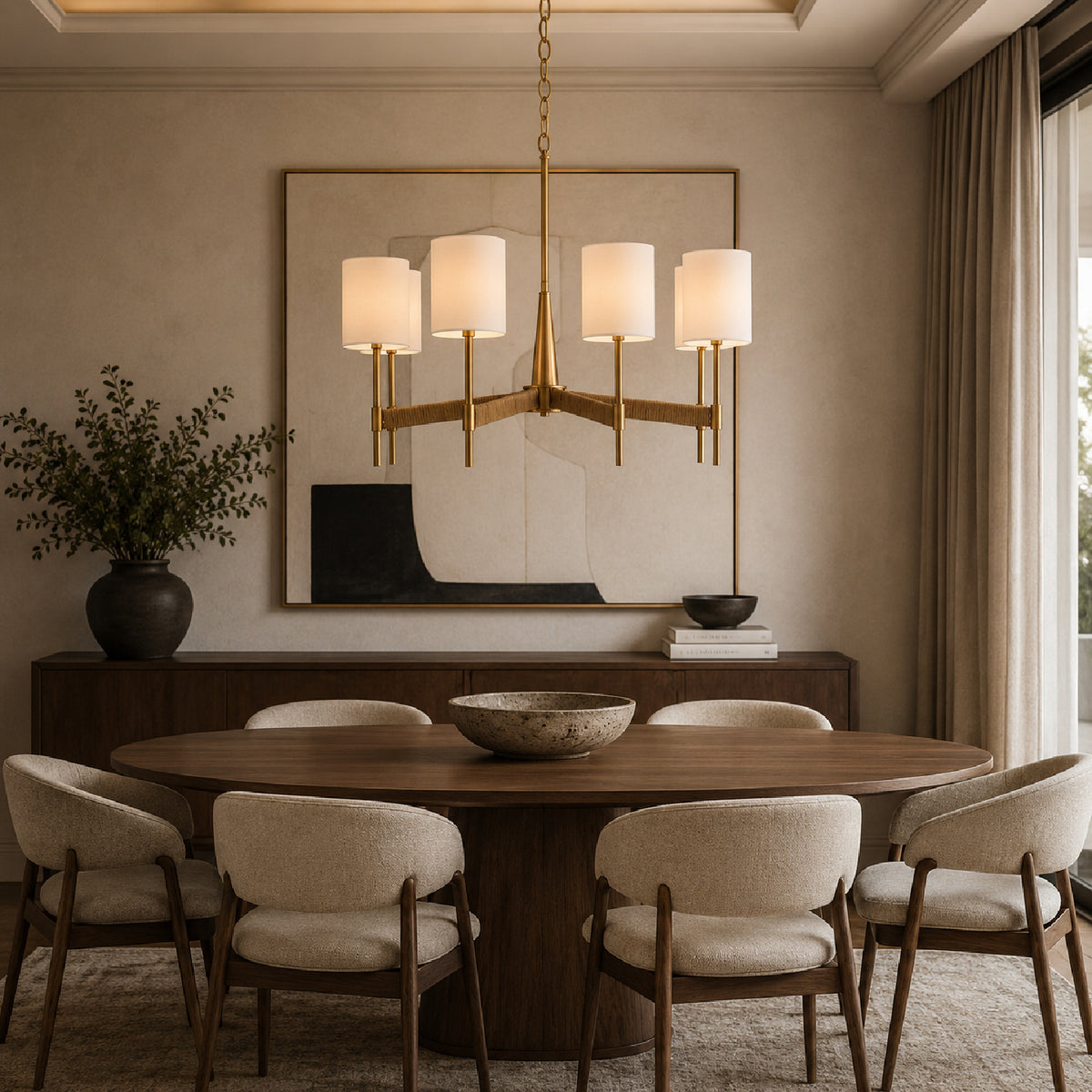 Modern European furniture - White Linen 8-Light Chandelier - www.oroa.com