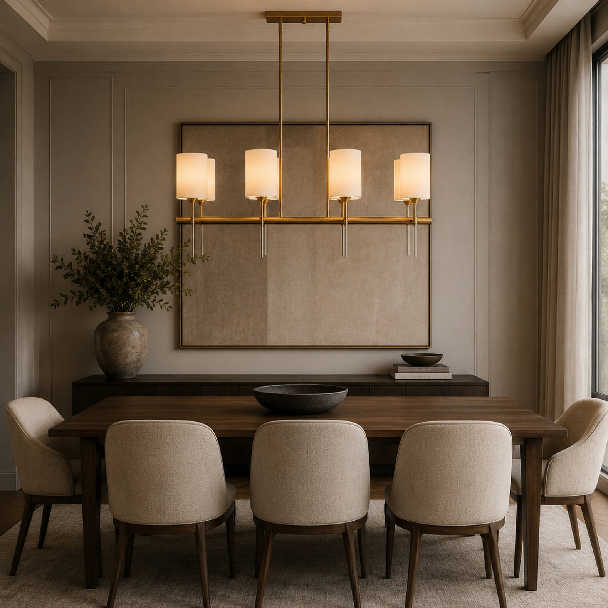 Modern European furniture - White Silken 8-Light Linear Chandelier - www.oroa.com