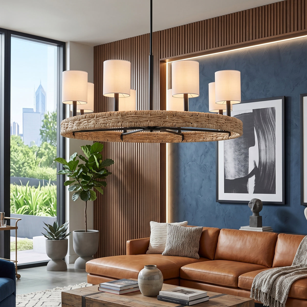 Modern European furniture - Woven Rattan Ring 8-Light Chandelier - www.oroa.com