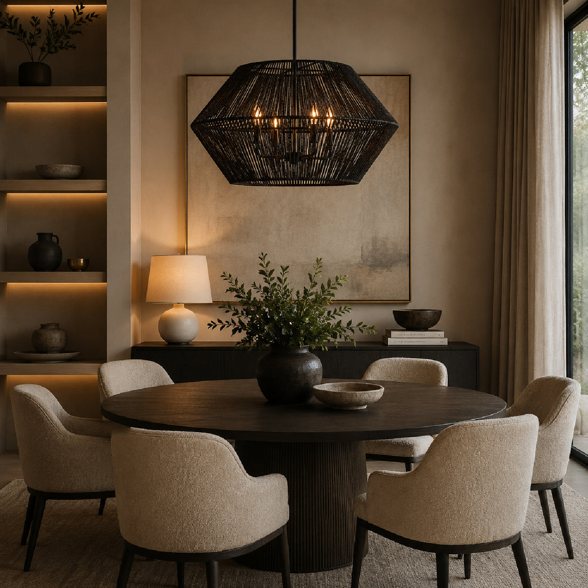 Modern European furniture - Black Rope 4-Light Pendant Lamp - www.oroa.com