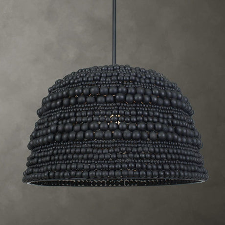 Modern European furniture - Black Wooden Beads Pendant Lamp - www.oroa.com