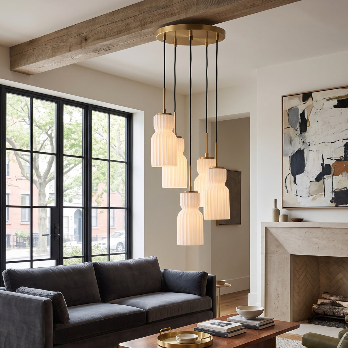 Modern European furniture - White Ceramic 5-Light Cluster Pendant Lamp - www.oroa.com